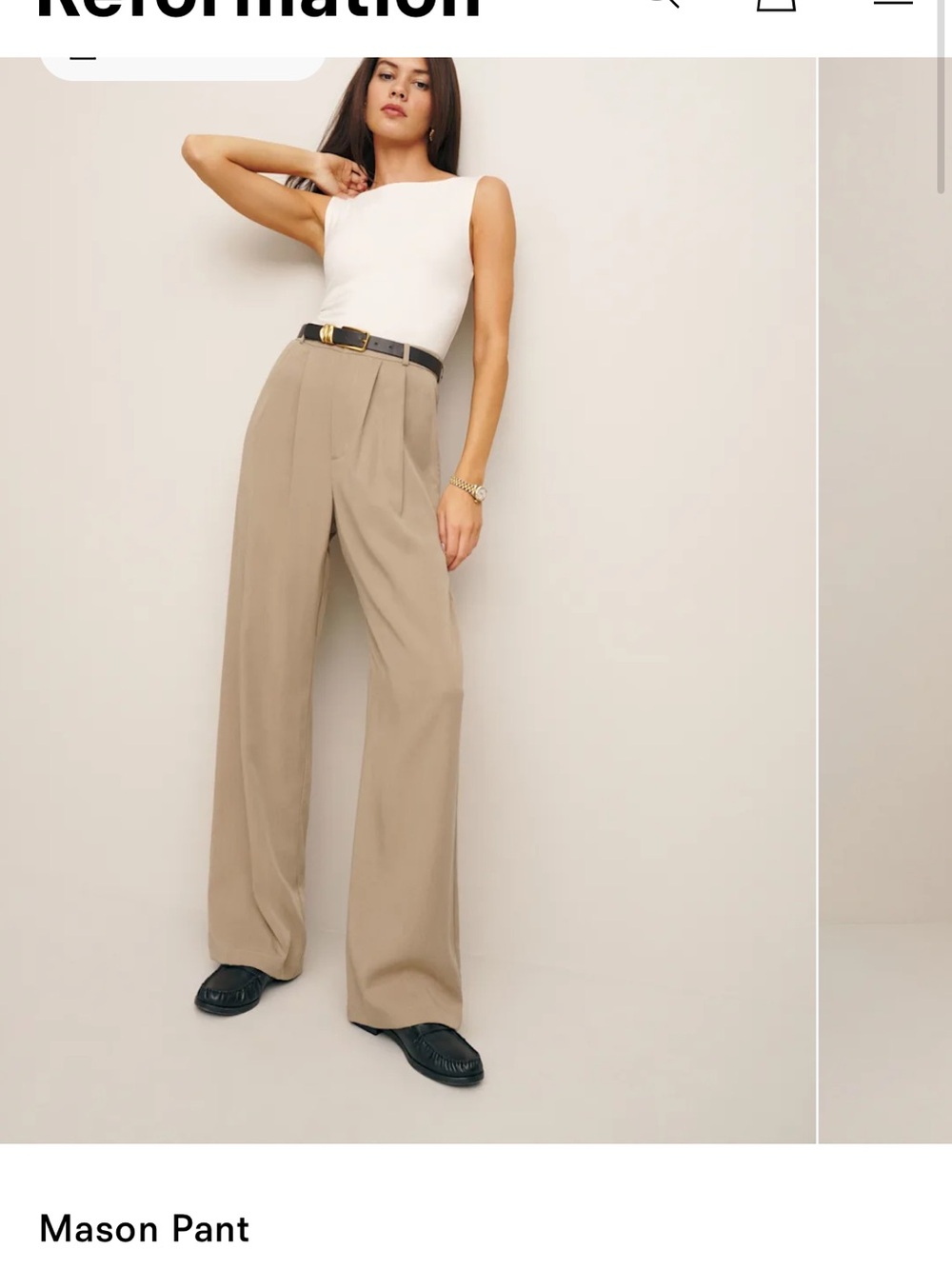 Reformation Mason Wide-Leg High-Rise Pants — camel